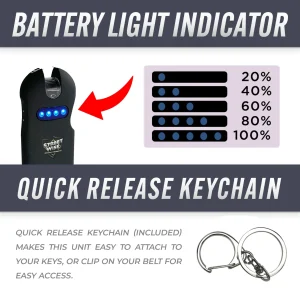 ThugBusters SMART stun gun infographic battery light indicator