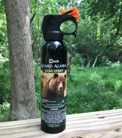 Guard Alaska Bear Spray by Mace on deck