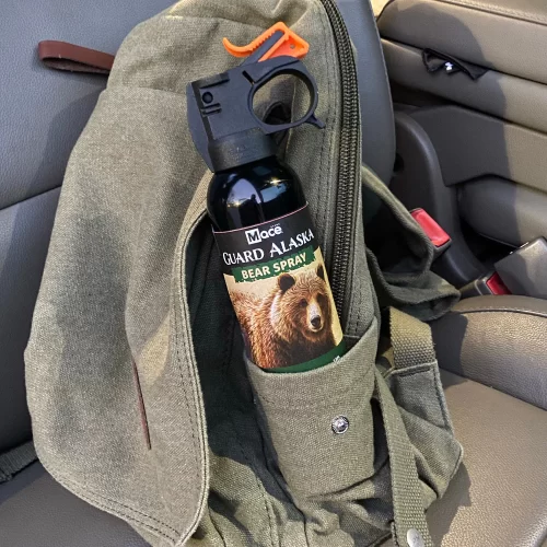 Guard Alaska Bear Spray by Mace backpack