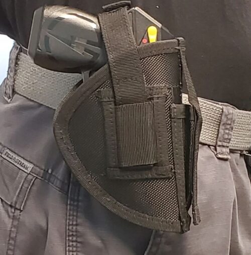Nylon holster for pulse with spare cartridge on waistband