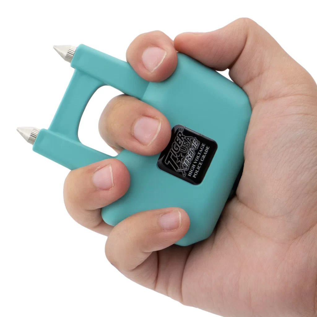 Tiger Claw Runners Stun Gun Teal in hand