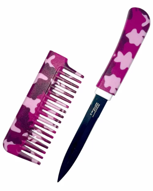 Camo purple comb knife open