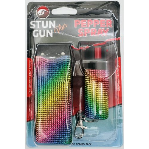 Rainbow Rhinestones Mini Stun Gun and Pepper Spray Combo for Self Defense