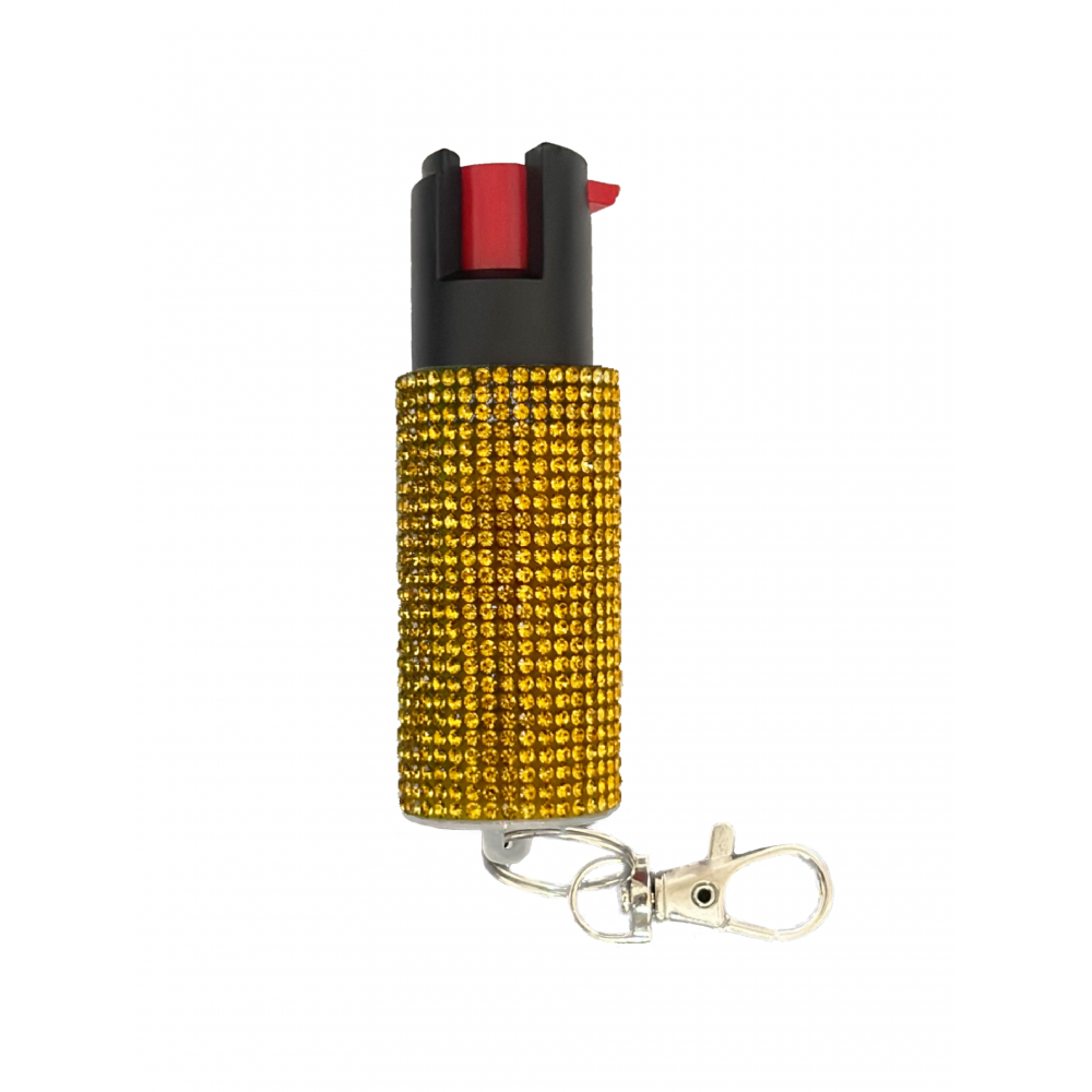 Gold Rhinestones Keychain Personal Defense Pepper Spray OC 18 12 oz