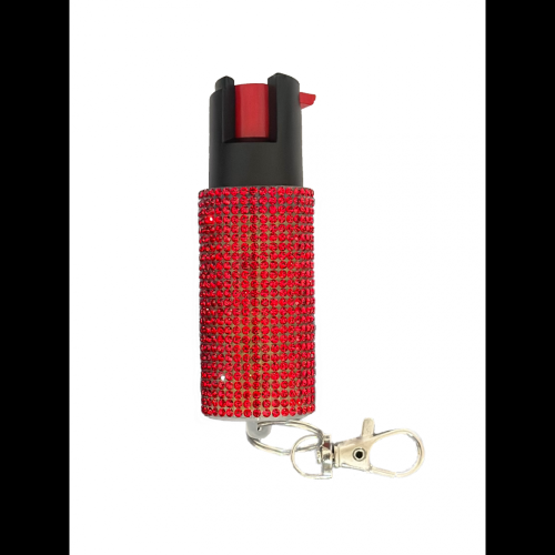 Red Rhinestones Keychain Personal Defense Pepper Spray OC 18 12 oz