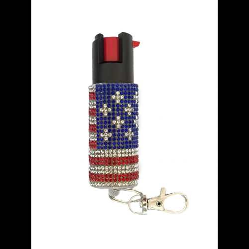 USA Flag Rhinestones Keychain Personal Defense Pepper Spray OC 18 12 oz