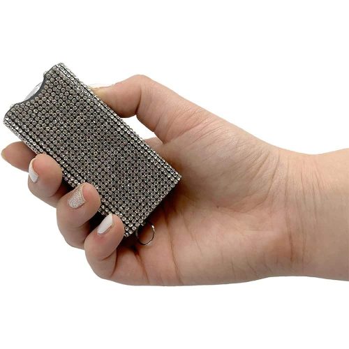 RhineStun Keychain Stun Gun in hand   silver