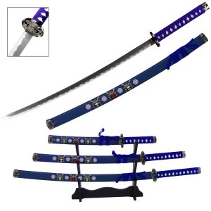 Bushido Japanese Samurai Katana Sword Set with Stand Blue