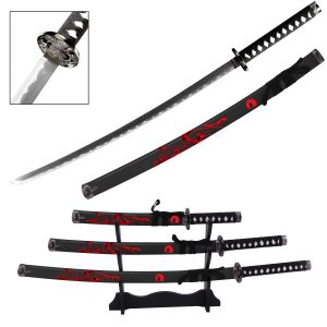 Li Naomasa Japanese Samurai Katana Sword Set with Stand Black