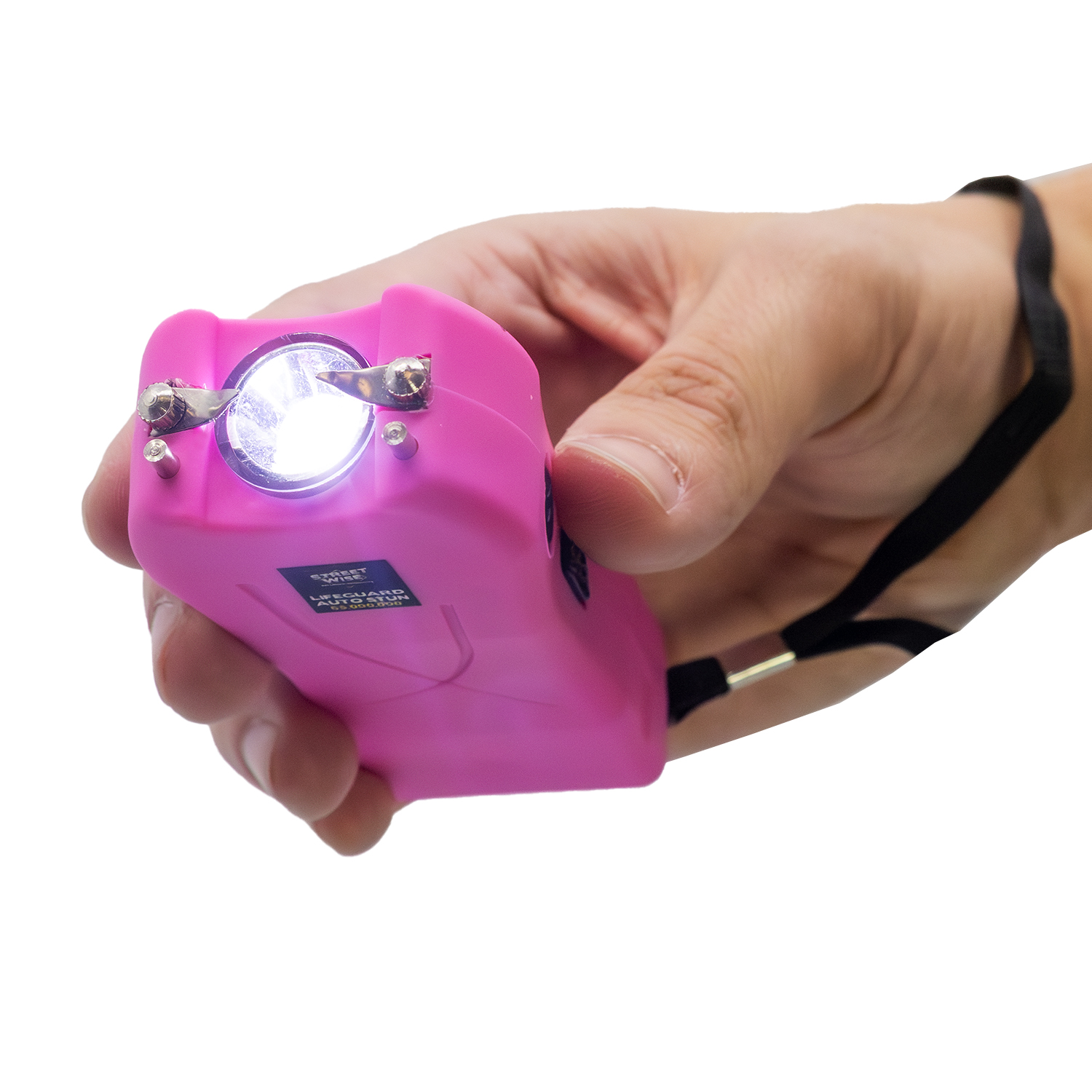 LifeGuard AutoStun with flashlight in handPink | ThugBusters LifeGuard AutoStun with flashlight in hand Pink