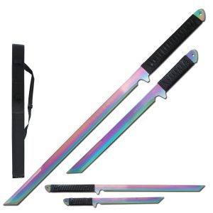 27 Inch and 18 Inch Rainbow Full Tang Twin Ninja Sword Set