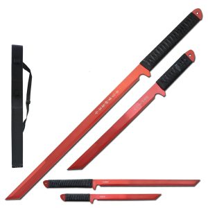 27 and 18 Inch Full Tang Red Fury Ninja Swords Set