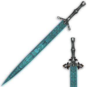 39" Moonlight Blue Greatsword Two Hand Replica Metal Sword with Wall Plaque