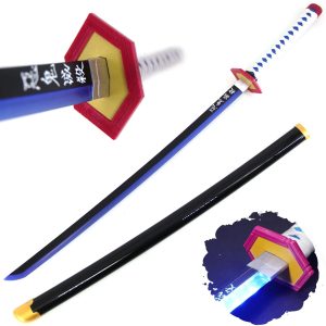 LED Glowing Anime Giyu Cosplay Nichirin Katana - 41 Inch Rechargeable Light Up Demon Sword