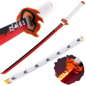 LED Glowing Anime Rengoku Cosplay Nichirin Katana - 41 Inch Rechargeable Light Up Demon Sword