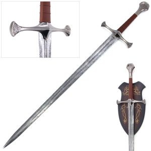 46.25" Damascus Etched Medieval King’s Blade Sword with Wall Plaque
