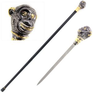 37.25" Golden Monkey Head Handle Walking Cane with Hidden Blade