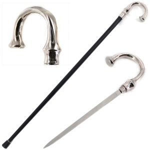 36.75" Elegant Silver U-Handle Walking Cane with Hidden Blade