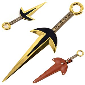 11.5 Inch Flying Thunder God Golden Dragon Tri Point Kunai Knife with Sheath
