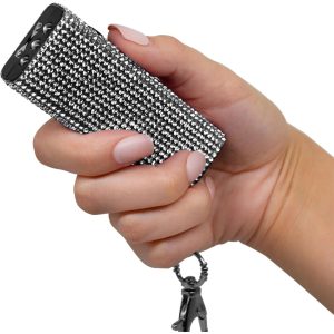 Bling It On Mini Rhinestone Stun Gun Keychain with LED Flashlight Rechargeable White