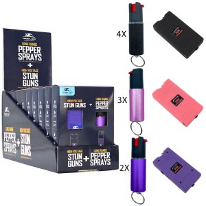 9 PC Stun Gun and Pepper Spray Combo Set with Counter Display – Assorted Colors