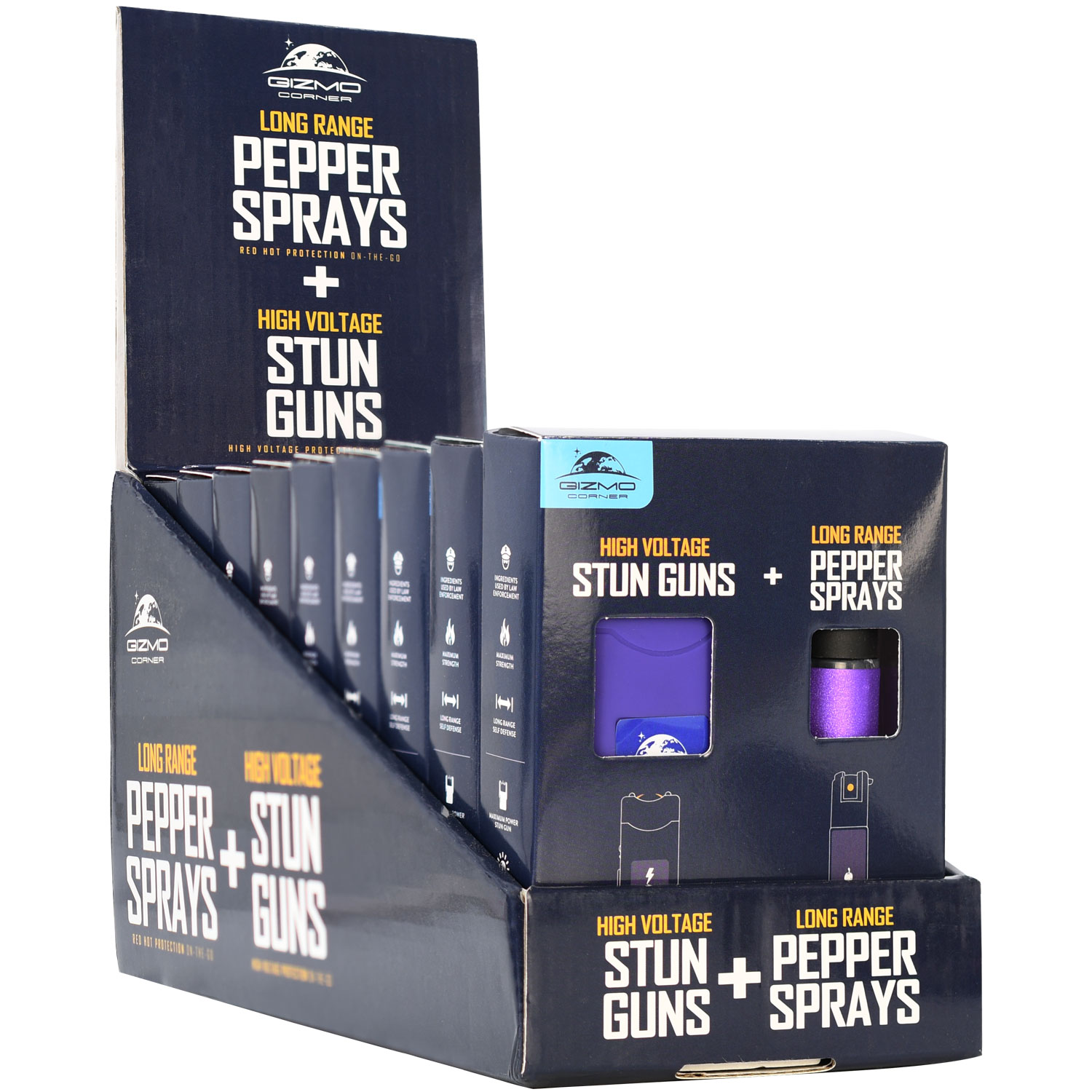 9 Pc Mini Stun Gun and Pepper Spray Combo Set with Counter Display, 8 Million Volt Rechargeable Stun Gun, Sparkle Keychain Pepper Spray with UV Dye, Assorted Colors, Retail Counter Display for Convenience Stores, Salons, and College Bookstores - Image 3