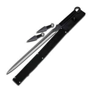 Black Ninja Sword With Set Of 2 Kunai Throwing Knives Combo Set
