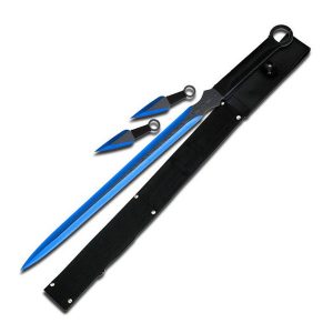 Blue Ninja Sword With Set Of 2 Kunai Throwing Knives Combo Set