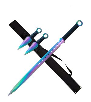 Titanium Ninja Sword With Set Of 2 Kunai Throwing Knives Combo Set
