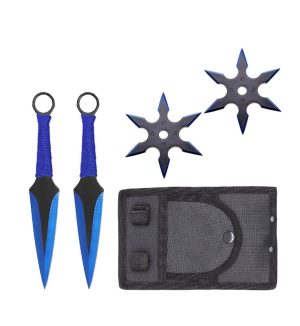 4 PC Blue Ninja Throwing Knives Combo Star Shuriken Set