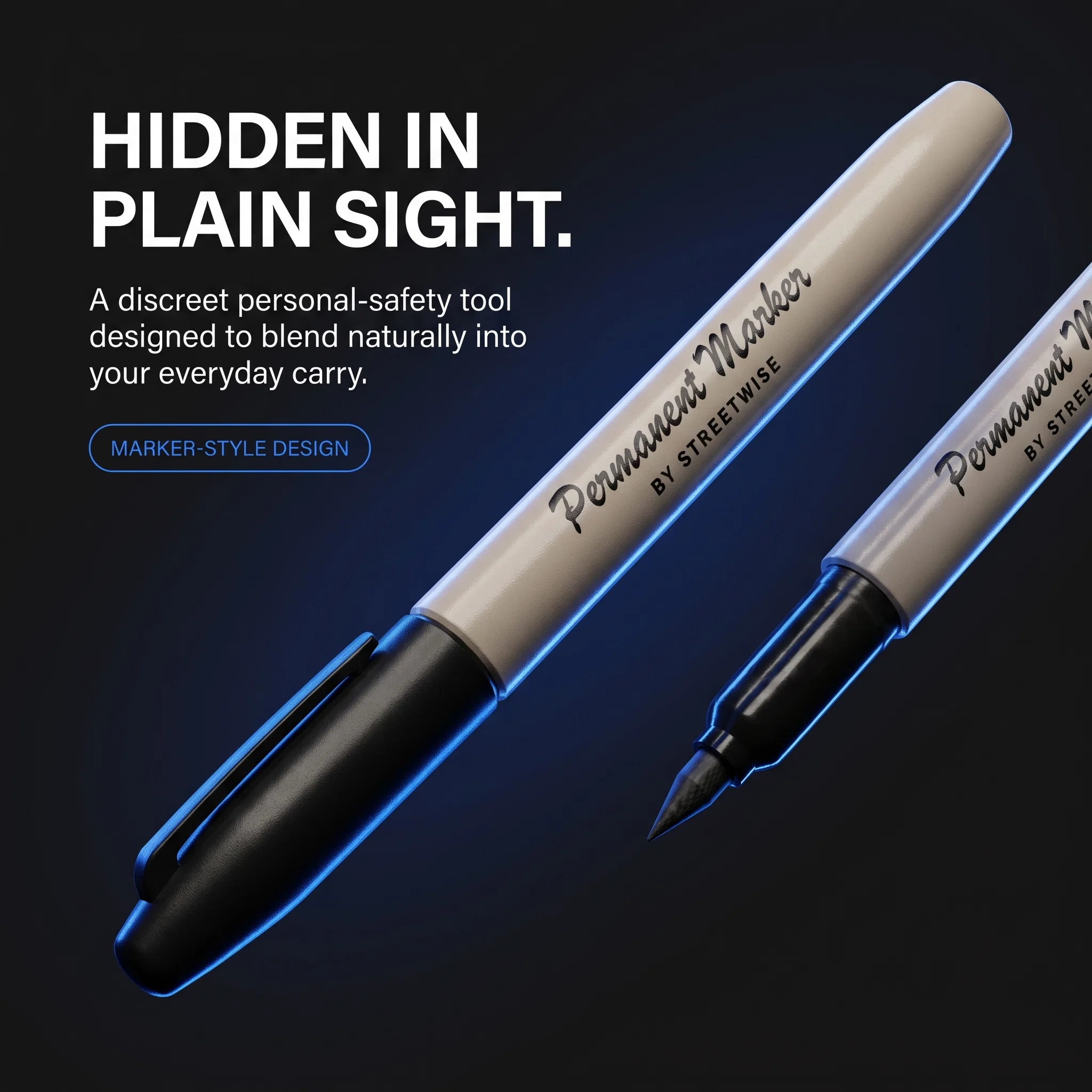 Streetwise Permanent Marker Self-Defense Pen, Discreet Carbon Fiber Striking Tip, Non-Metallic Everyday Carry Design, 6-Inch Compact Body, Personal Protection for Work, Travel, and Restricted Environments - Image 3